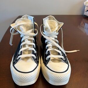 platform high top black and white converse